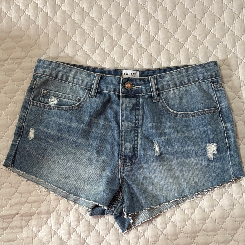 Twelve By Ontwelfth Denim Blue Distressed Women's Denim Shorts